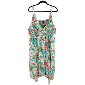 Torrid Colorful Floral Tea Length Chiffon Pleated Sharkbite Dress Women's 2X NEW